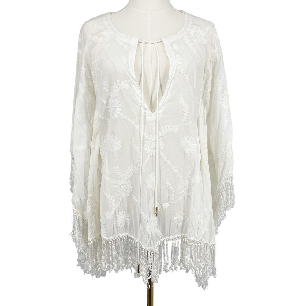 Melissa Odabash Lace Fringe Swim Coverup White Size Small